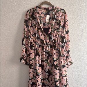 J. Crew Pink & Navy Floral Long Sleeve Dress